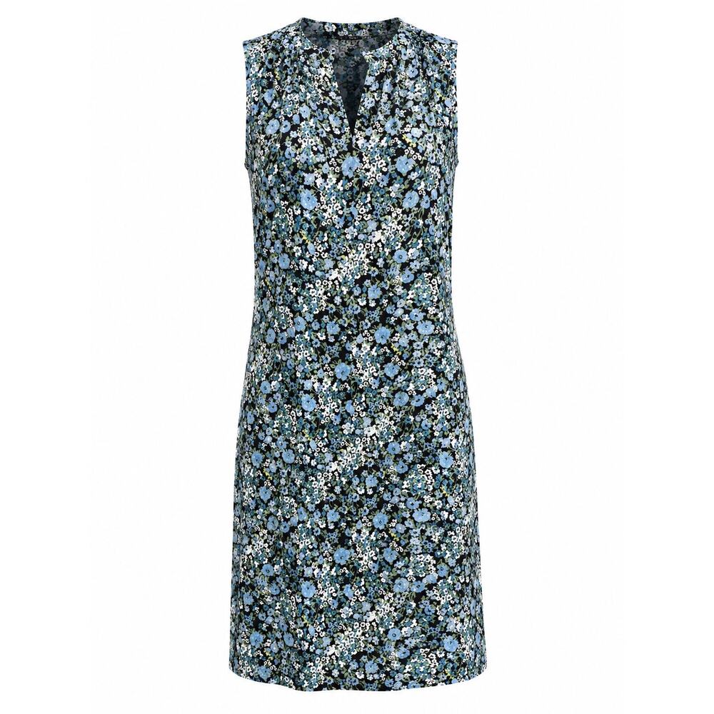 LOFT Blue Floral Shift Dress Sleeveless Split Neck Size S Lightweight Comfortabl